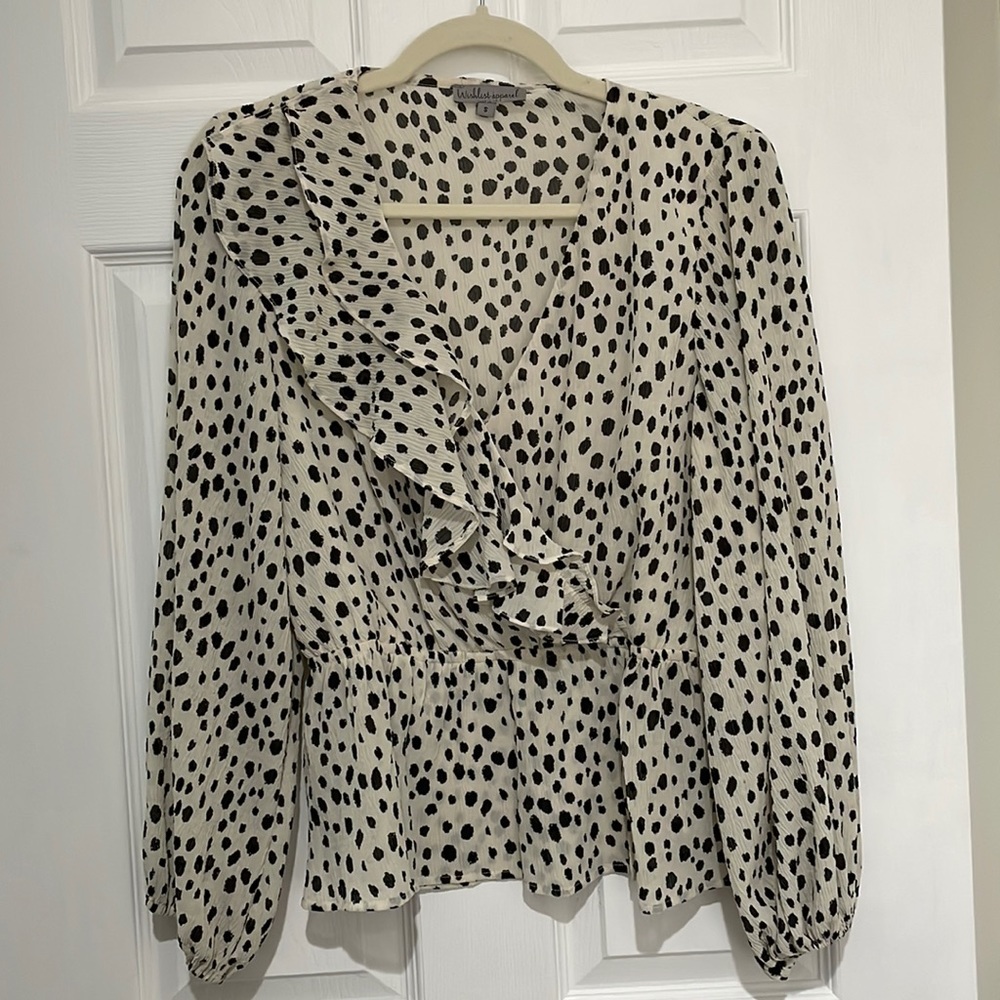 Cream & Black Polka Dot Peplum Top